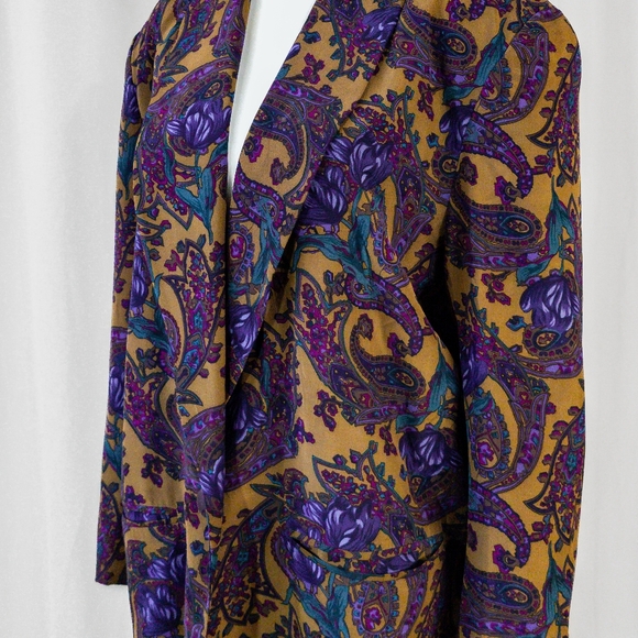 Vintage 90s Michelle Stuart Eclectic Paisley Oversized Blazer - Picture 4 of 6